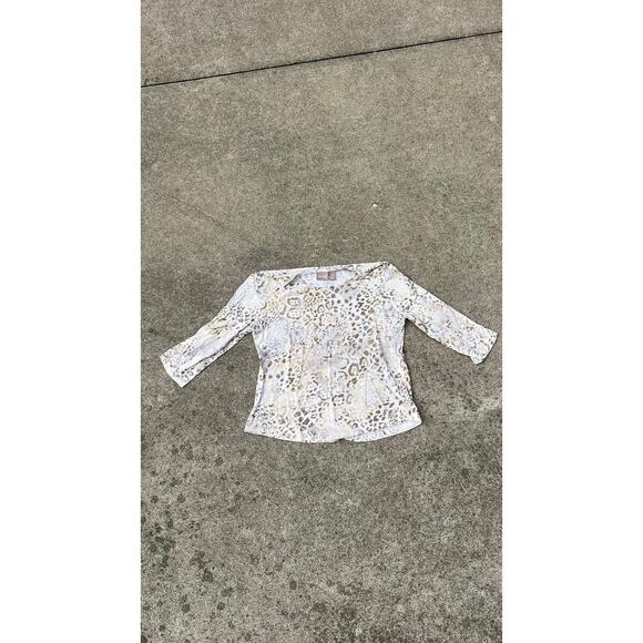 Chicos Blouse Women Size 0 White Brown Leopard Half Sleeve Top Lightweight - Picture 1 of 4